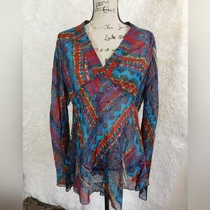 🚫SOLD🚫Chico's Sangria Brandy Tunic Silk Sheer Blouse